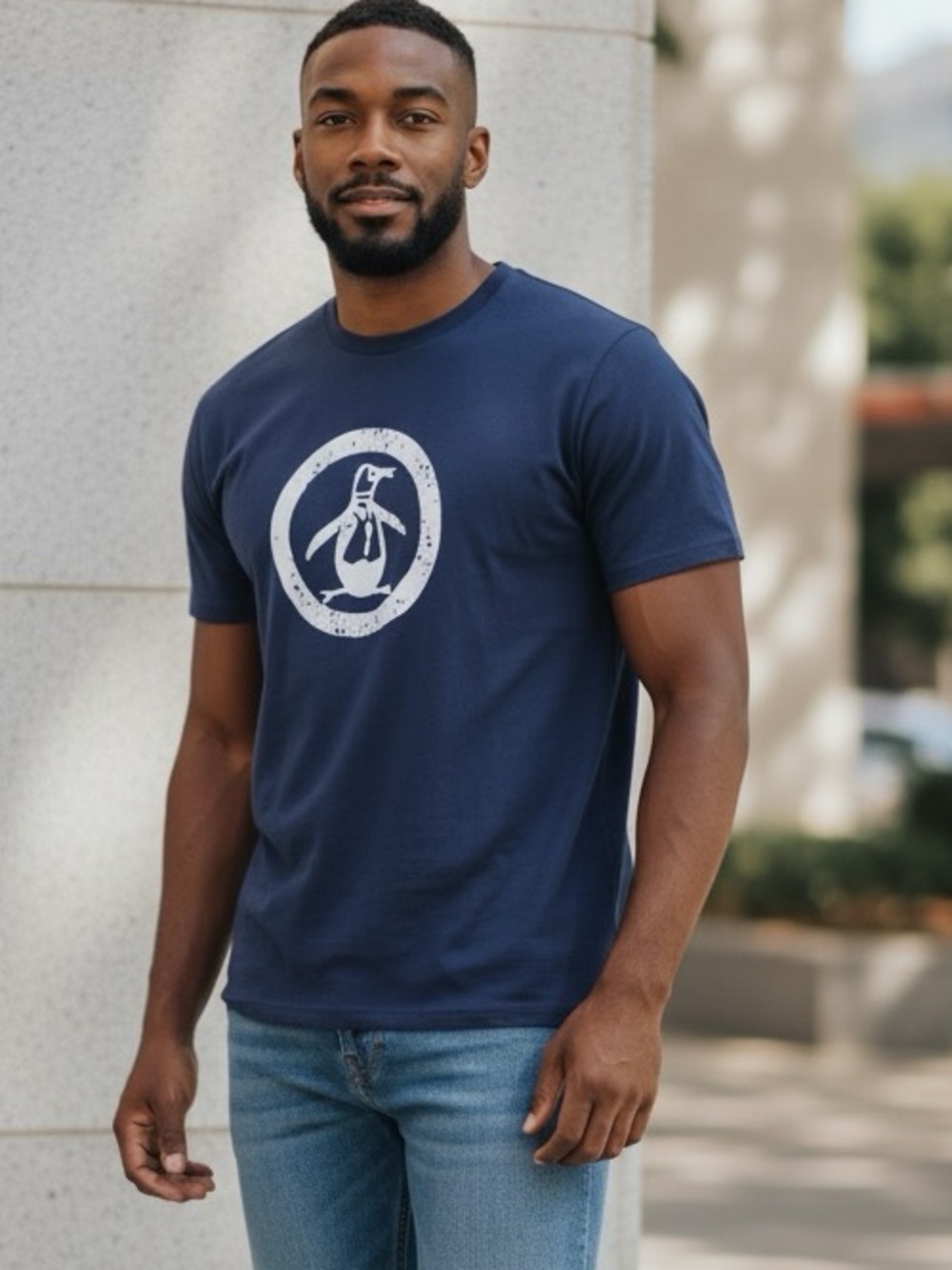Original Penguin Graphic Crew Neck T-Shirt Men’s Indigo Blue Logo Tee Size XXL